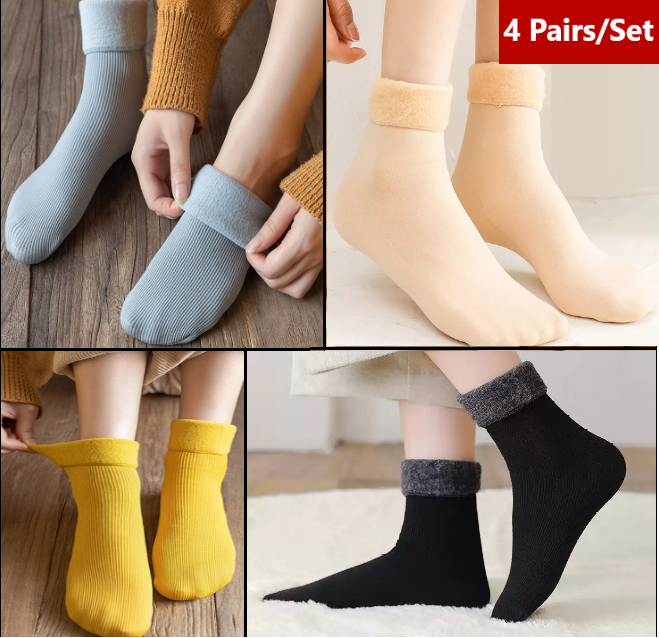 4 Pairs New Winter Cashmere Plus Velvet Fleece Socks for Women & Men
